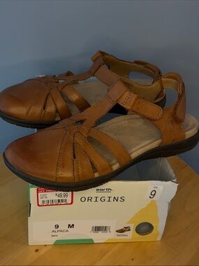 Earth Origins Sierra Tan Brown Leather Strappy Sandals 9M
